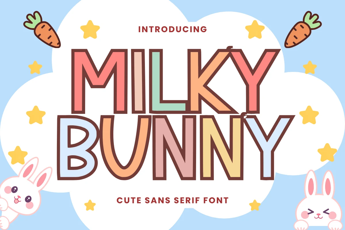 Milky Bunny Font featuring bold geometric letters with thick uniform strokes and straight-edged terminals.
