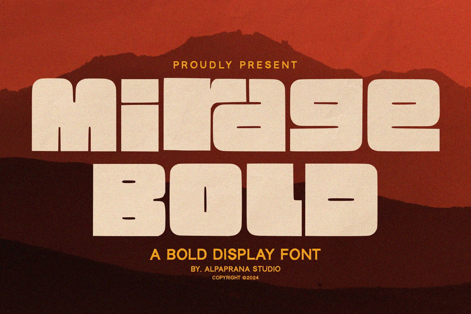 Mirage Bold Font is a heavy, extended display typeface with geometric letterforms and rounded corners.
