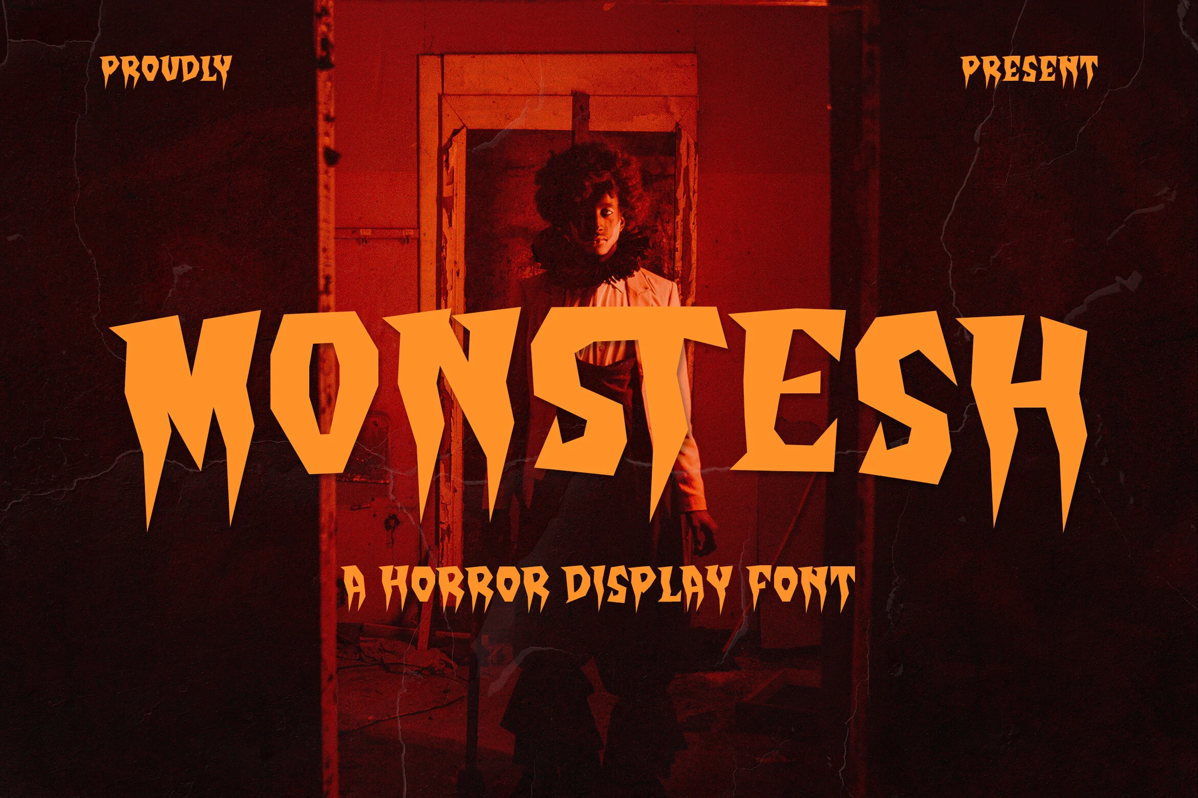 Monstesh Font is a bold horror display font with jagged claw-like terminals and sharp angular strokes.