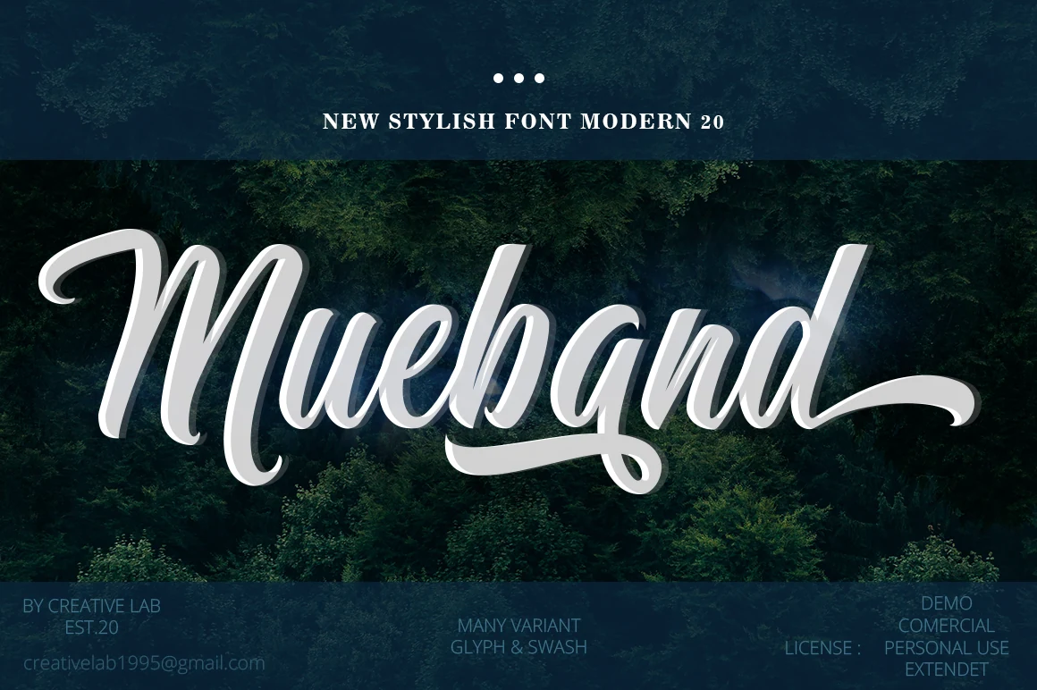 Mueband Font showing flowing handwritten movement with connected or softly joined letterforms