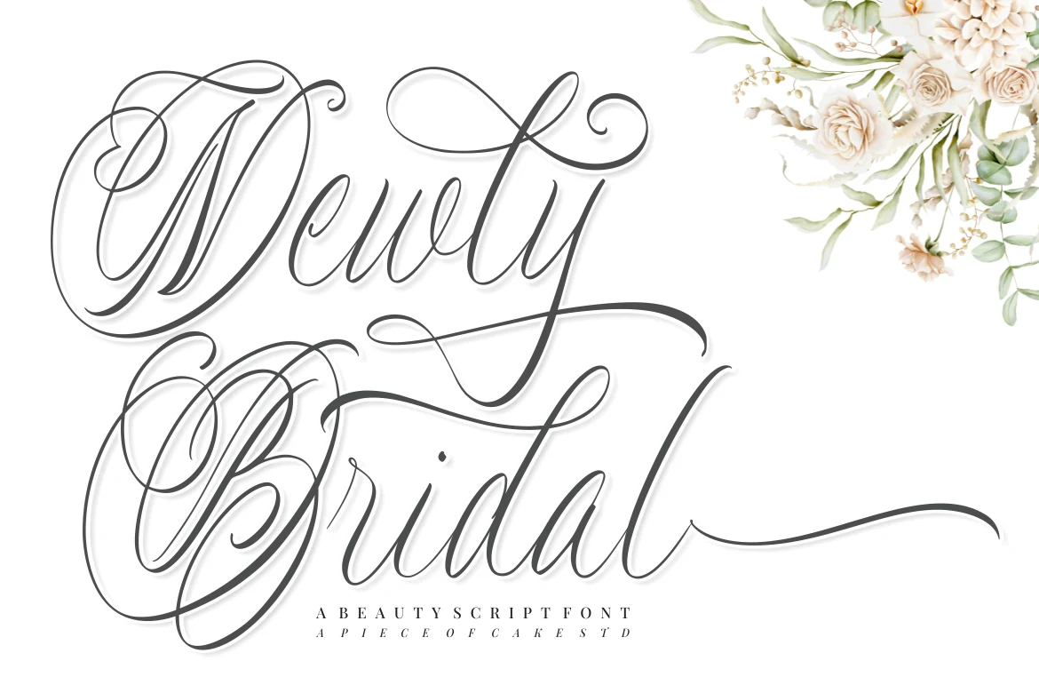 Newly Bridal Font is a high-contrast connected script with ornate calligraphic swashes and a pronounced rightward slant.