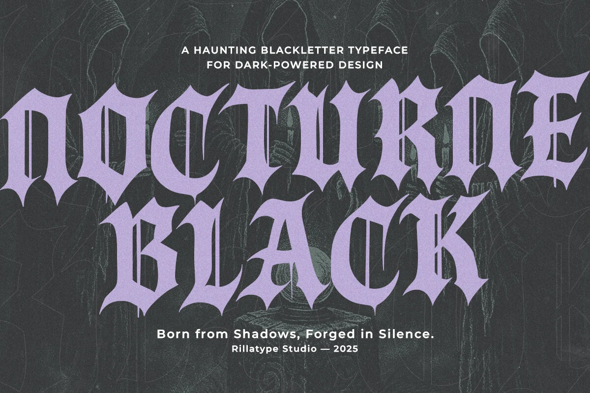 Nocturne Black Font featuring Sharp angular terminals and High stroke contrast