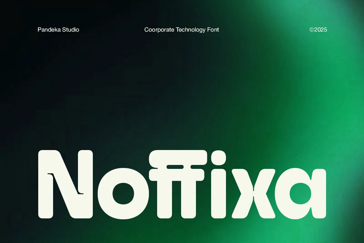 Noffixa Font shown as a heavy geometric sans-serif with rounded terminals and open counters.
