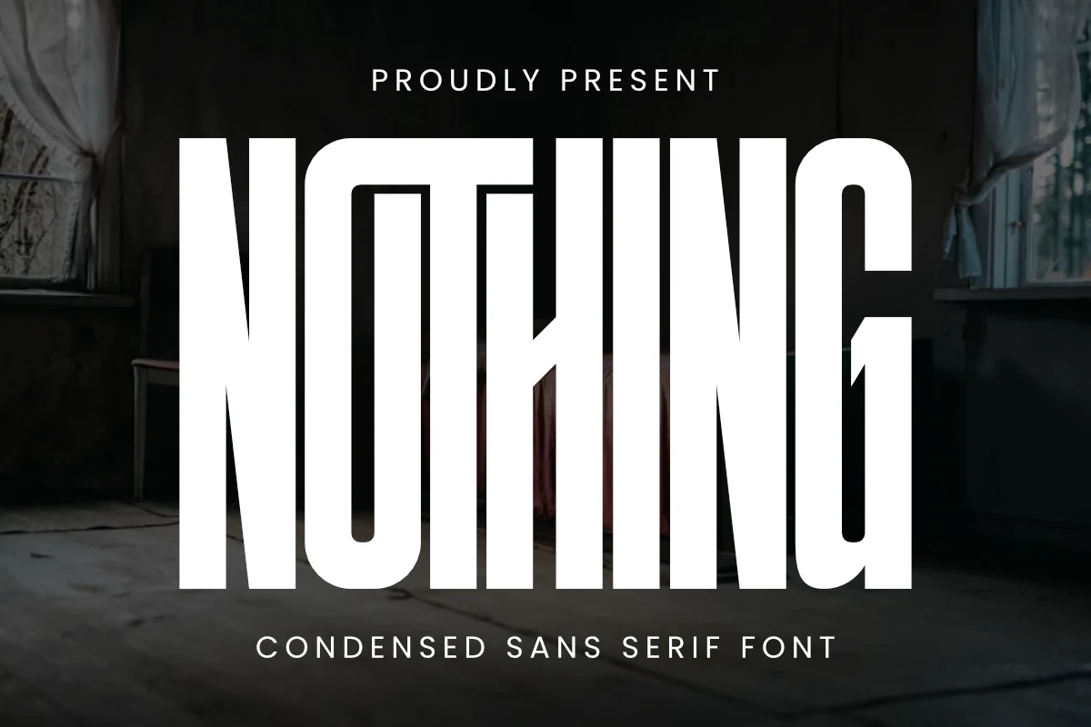Nothing Font with extremely tall, heavy geometric letterforms and tightly enclosed interior spaces.