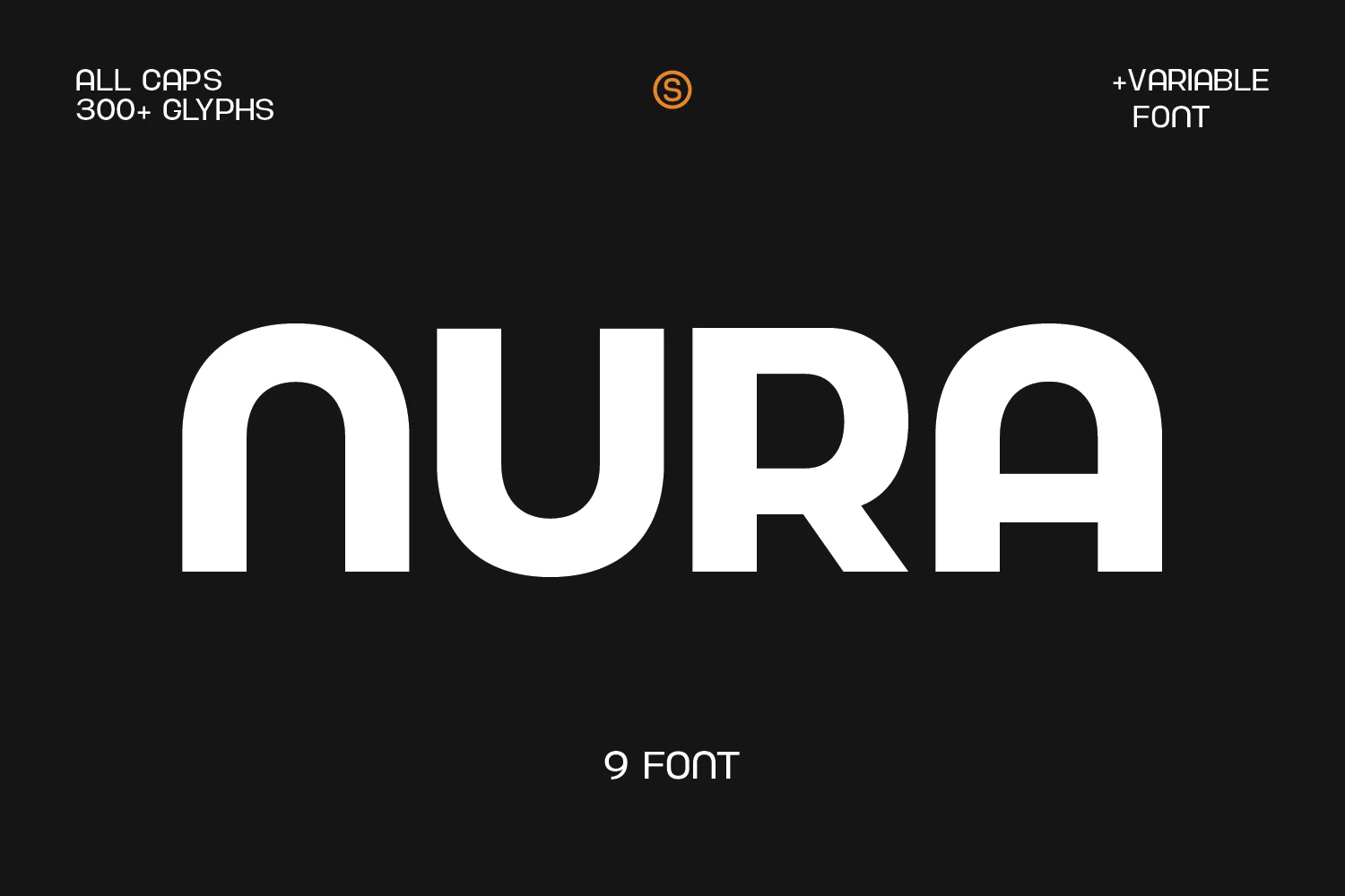 Nura Font featuring bold, wide geometric letterforms with rounded outer curves and sharp inner corners.