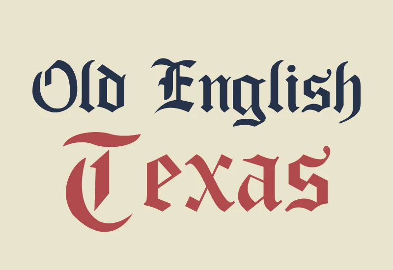 Old English Texas Font with bold angular blackletter forms, narrow proportions, and pointed ornamental terminals.