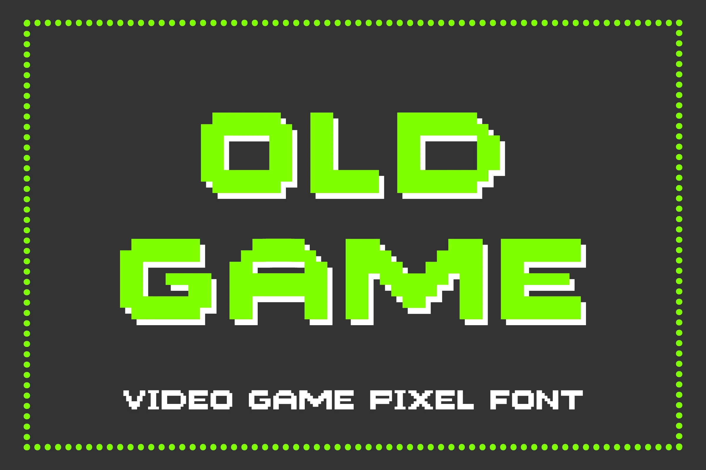 Old Game Font features blocky square pixel letterforms, uniform strokes, and sharp right-angle joints in a retro arcade style.