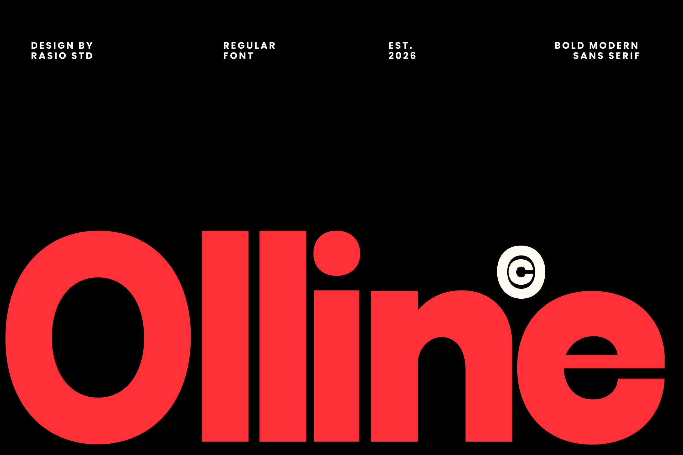 Olline Font featuring bold geometric sans serif letters with thick uniform strokes, rounded forms, and tall vertical stems.