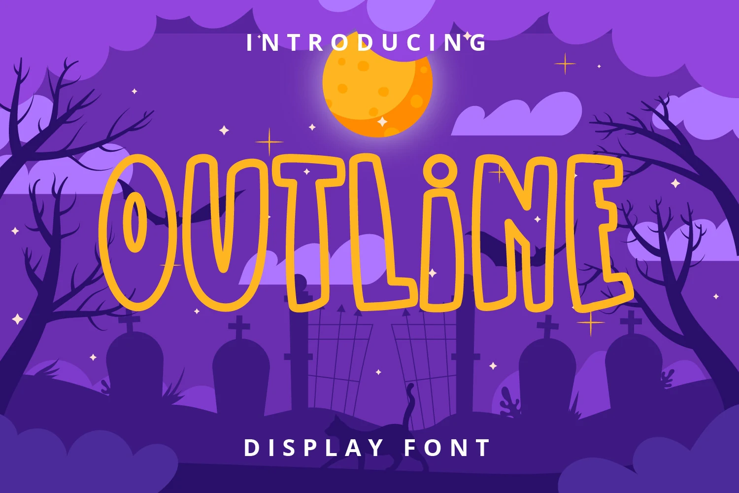 Outline Font with bold hand-drawn outlined letters, rounded forms, and irregular spacing.
