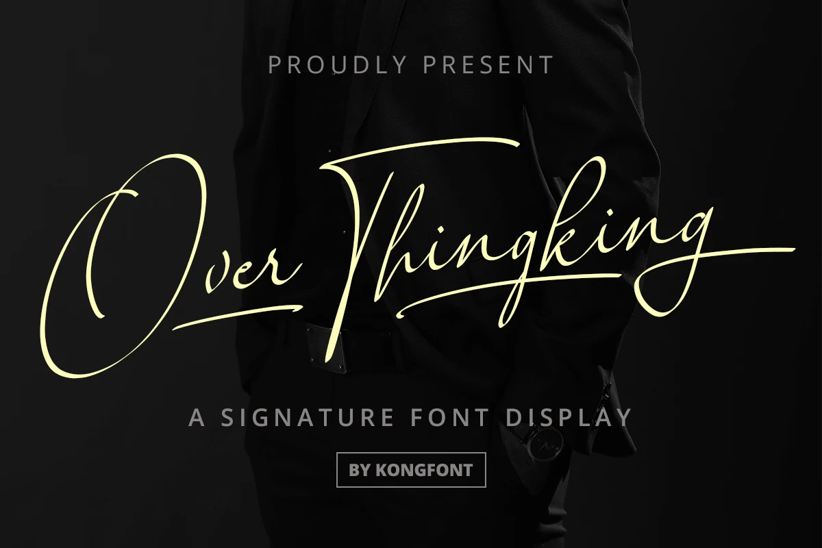 Over Thingking Font showing flowing handwritten movement, connected letterforms, and slender rounded strokes