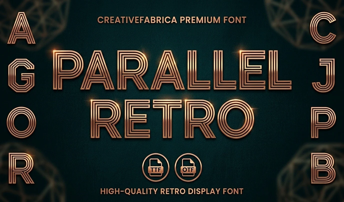 Parallel Retro Font features uppercase geometric letters formed with triple parallel strokes and sharp blocky terminals.