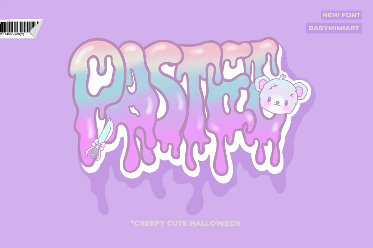 Pastel Font in thick rounded bubble letters with heavy dripping extensions and irregular organic outlines.