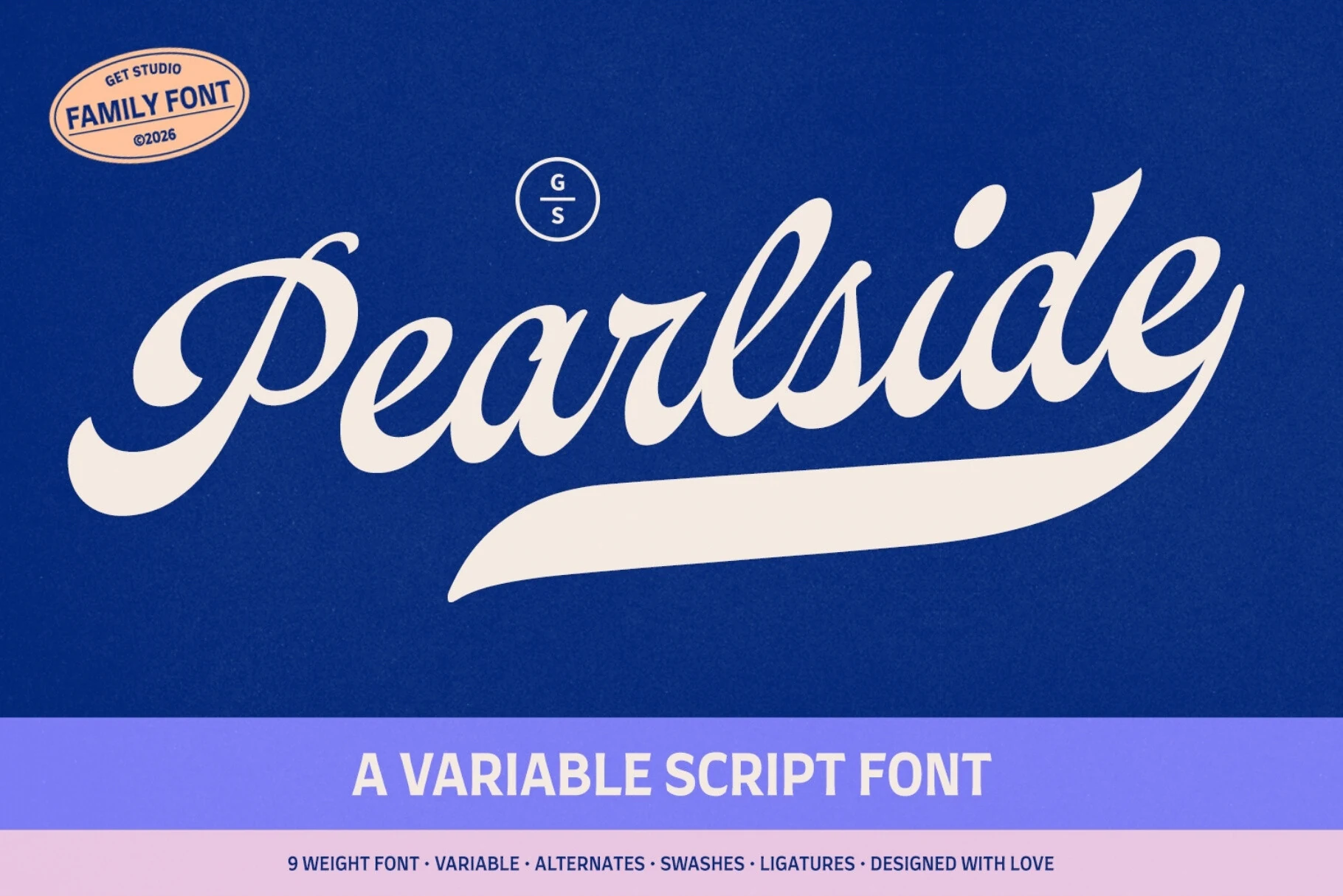 Pearlside Font shown as a bold connected script with a pronounced rightward slant and an extended terminal swash.