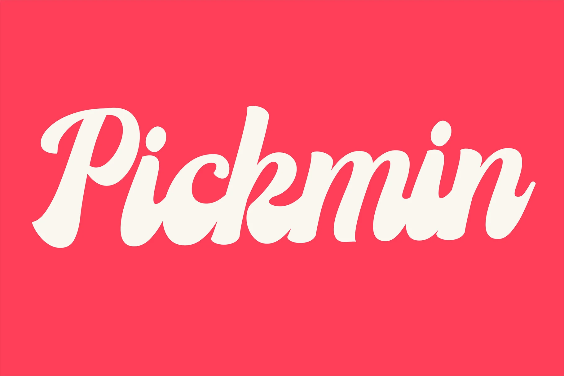 Pickmin Font with connected cursive letterforms, rounded terminals, and soft fluid curves