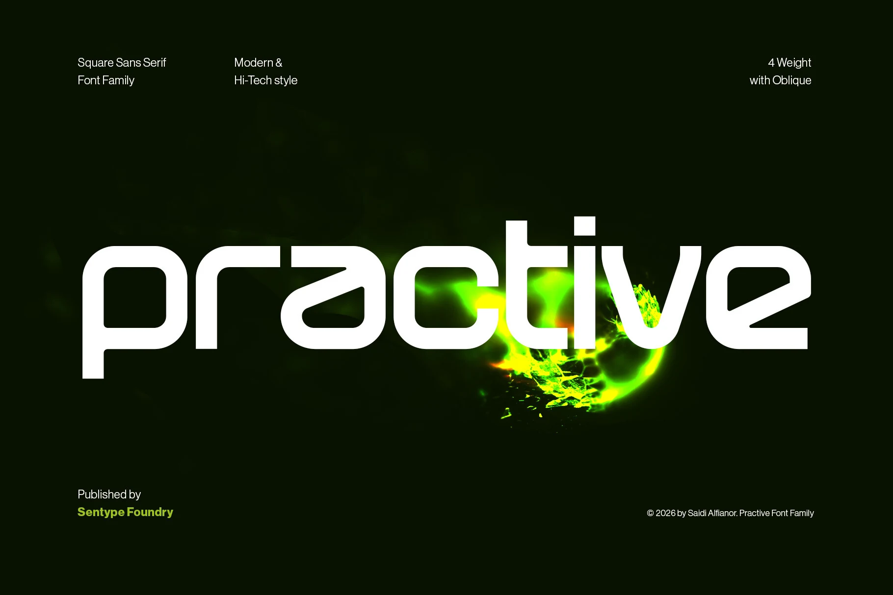 Practive Family Font displayed in a bold, wide, square sans-serif style with sharp geometric corners and uniform heavy strokes.
