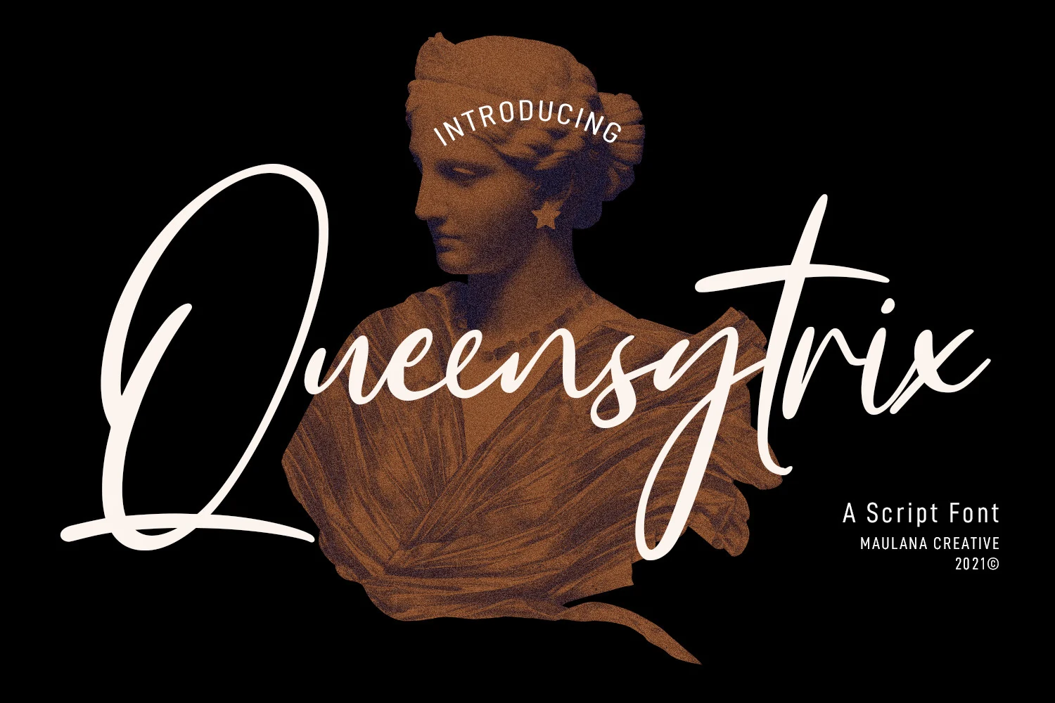 Queensytrix Signature Script Font showing flowing handwritten movement, connected letterforms, and rounded playful characters