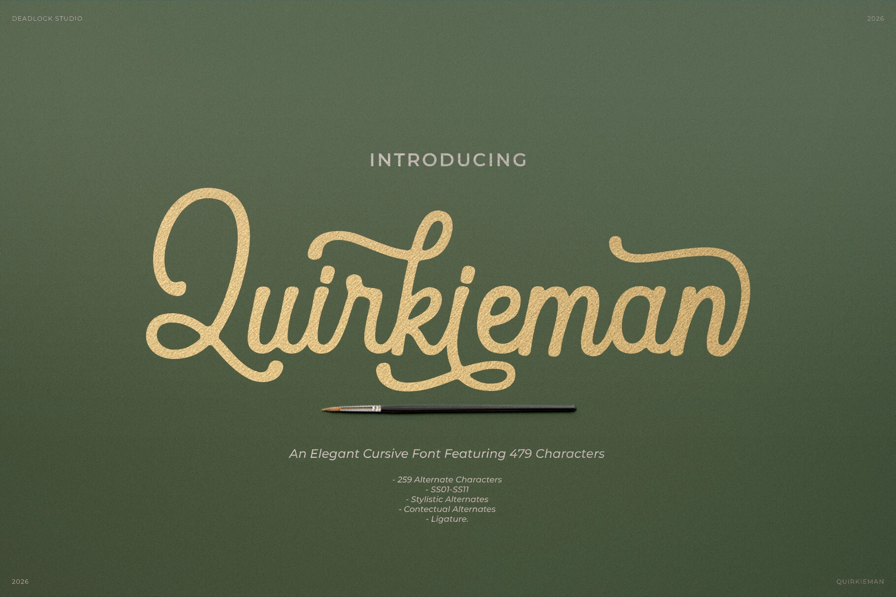 Quirkieman Font, a connected cursive script with a forward slant, rounded terminals, and decorative swashes.