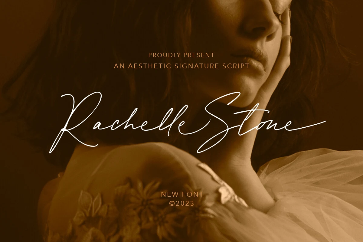 Rachelle Stone Font featuring monolinear stroke weight and tightly connected cursive letterforms