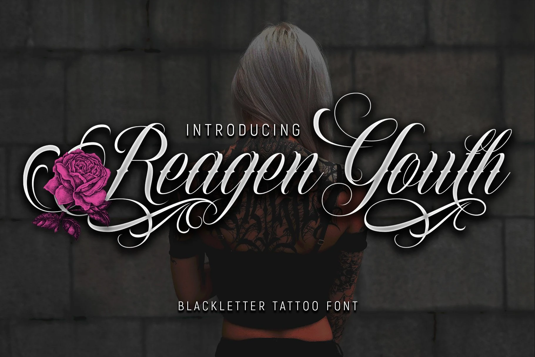 Reagen Youth Font featuring high-contrast connected calligraphic script with a right-leaning slant and elaborate decorative swashes.