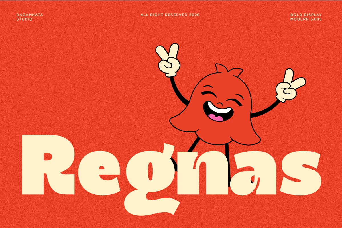 Regnas Font with bold rounded letterforms, thick curved serifs, and organic curves.