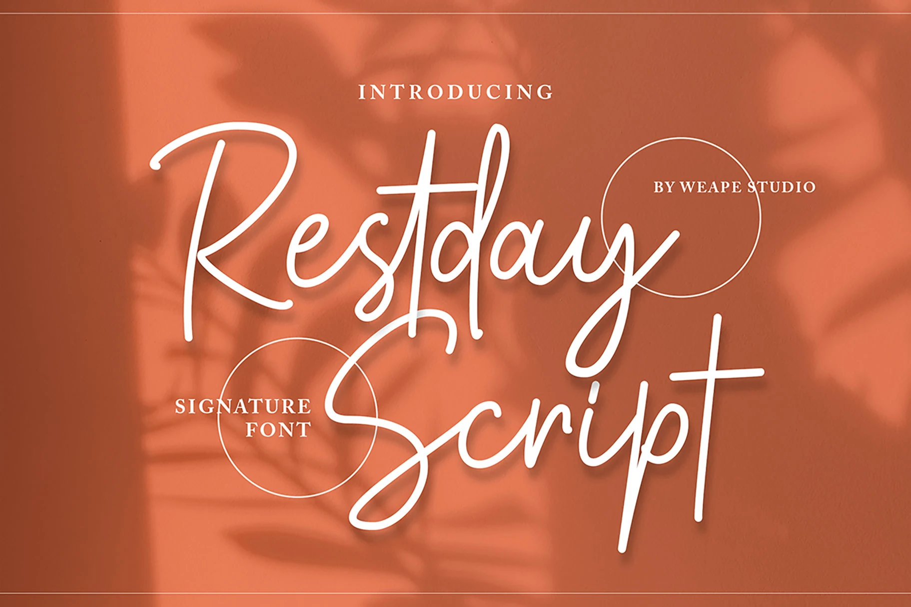 Restday Signature Script Font is a monoline handwritten script with connected letters, fluid curves, decorative tails, and a rightward slant.
