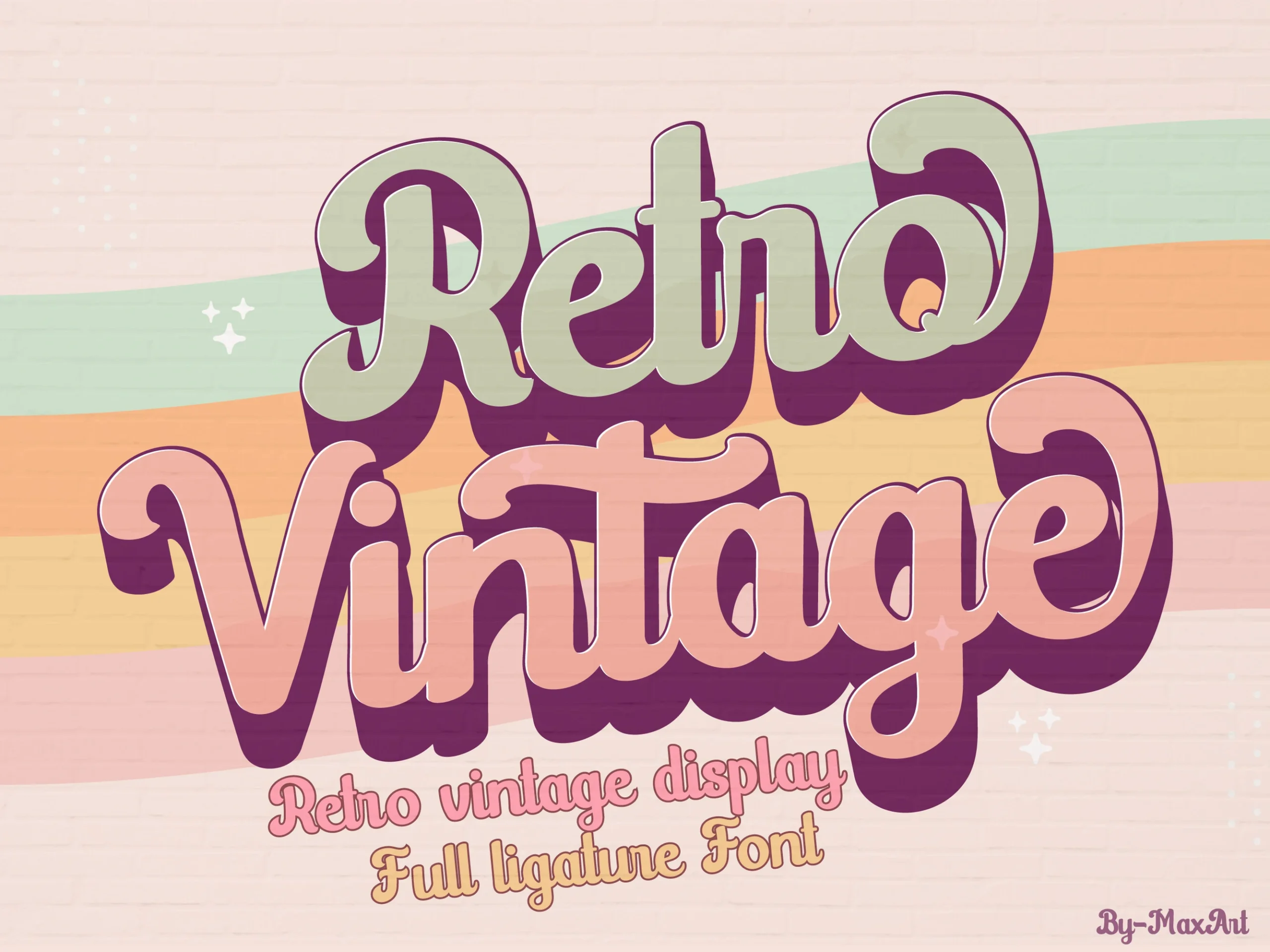 Retro Vintage Font preview showing bold, rounded, connected script lettering with a prominent offset drop shadow.