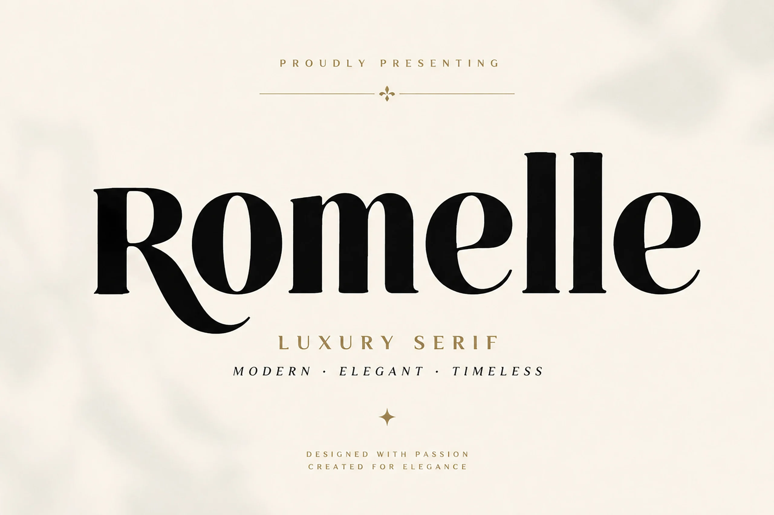 Romelle Font features high stroke contrast, pronounced bracketed serifs, and refined curved terminals.