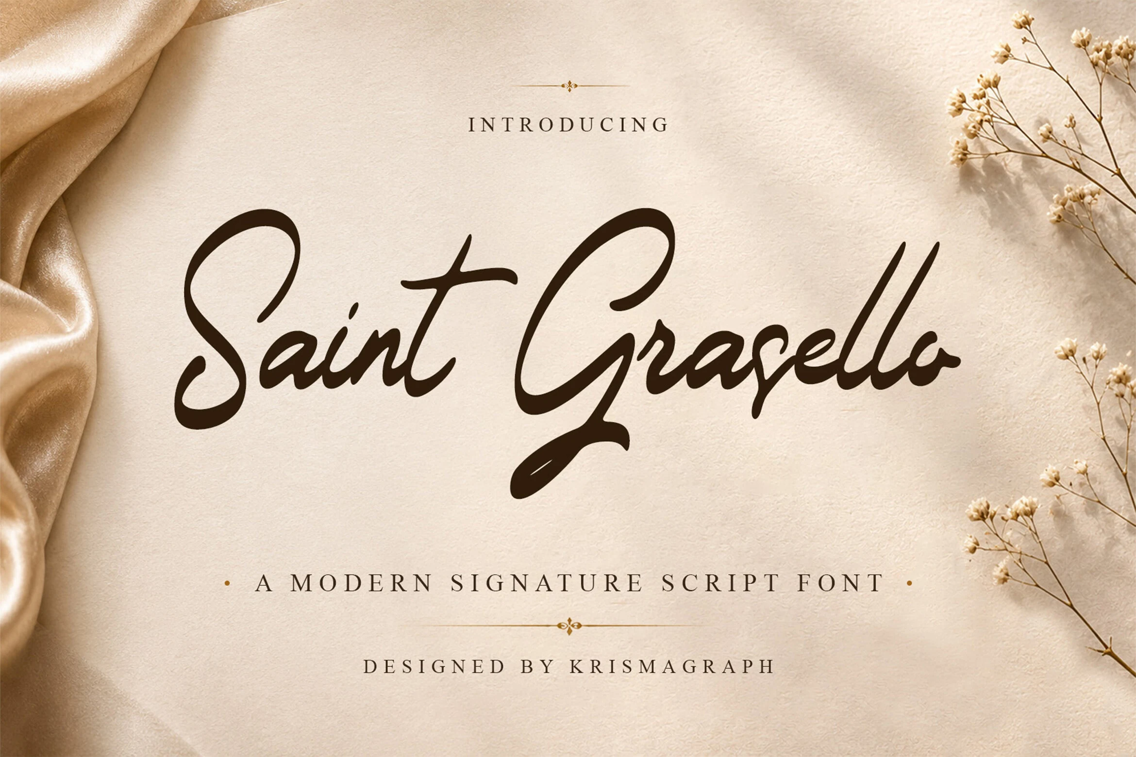 Saint Grasello Font featuring Varied thick-to-thin stroke contrast and Connected cursive letterforms