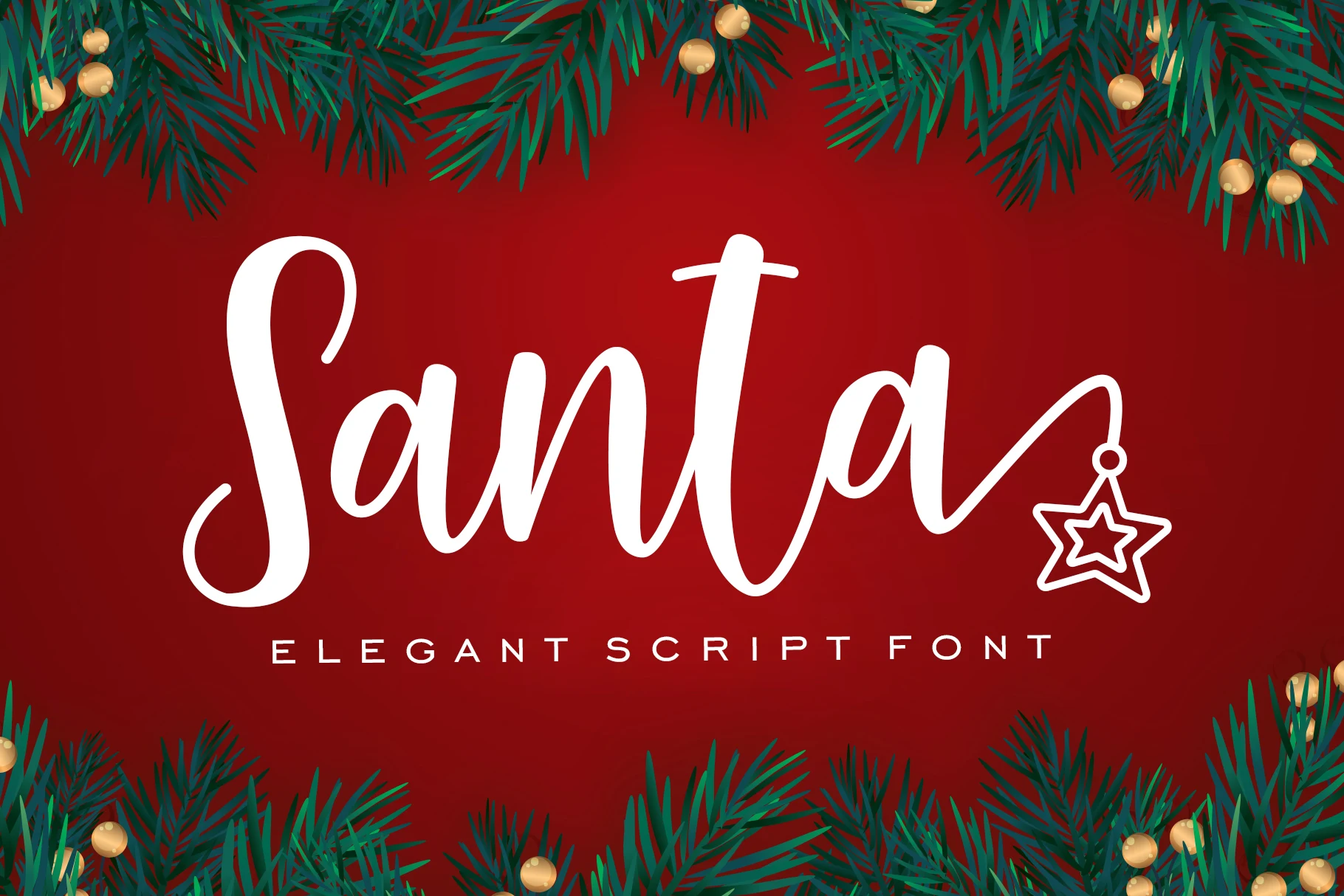 Santa Font features a monolinear connected script with an upright stance, smooth strokes, and a decorative star-tipped terminal swash.