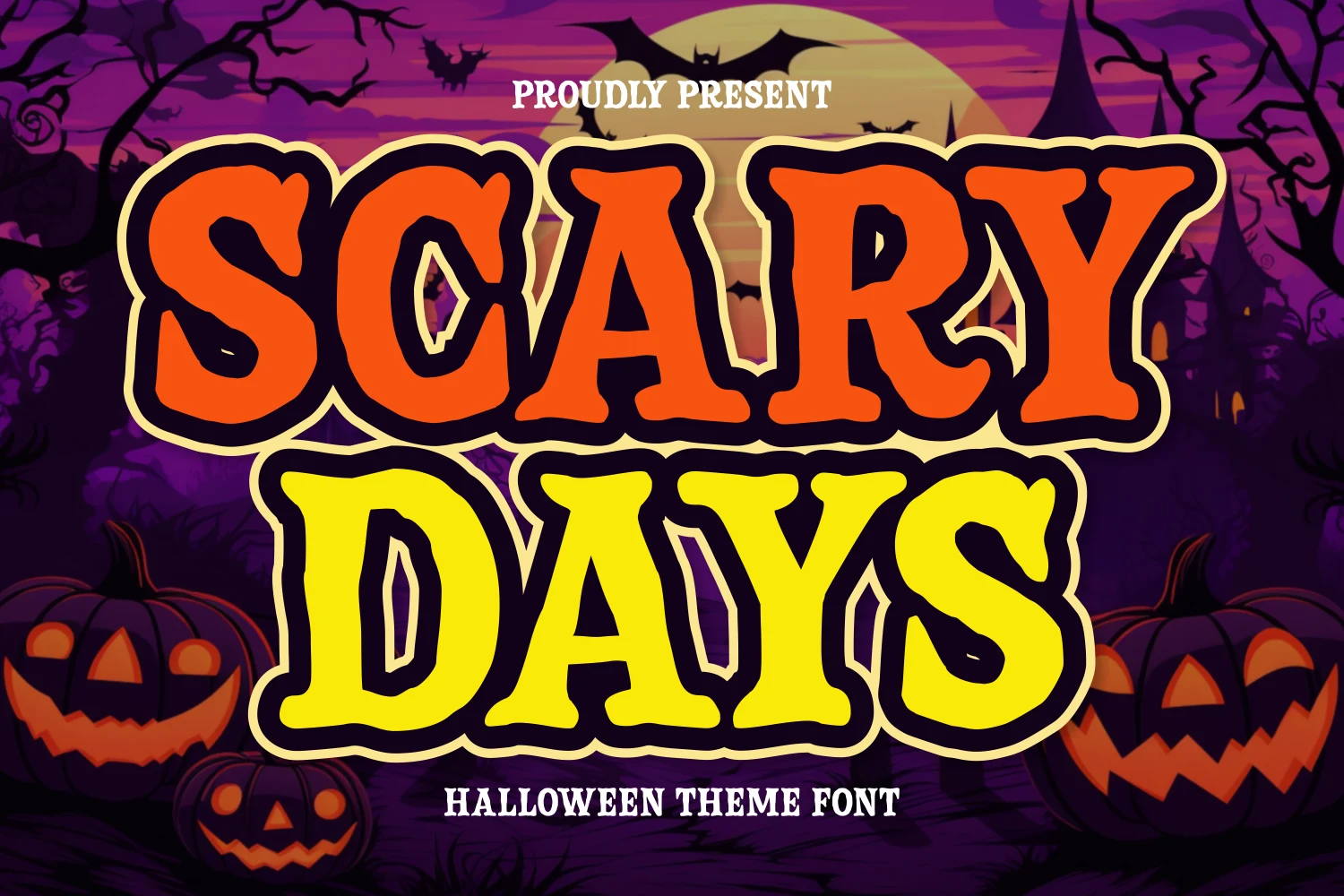 Scary Days Font is a heavy display font with wide proportions, rounded corners, and subtle slab-like terminals.