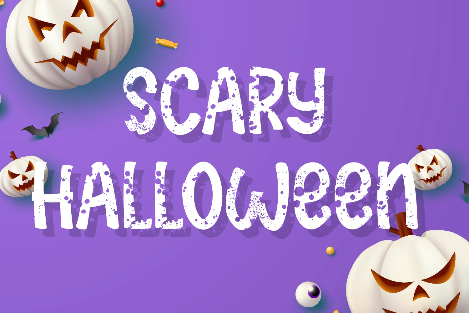Scary Halloween Font, a bold uppercase display typeface with distressed texture and irregular outlines.