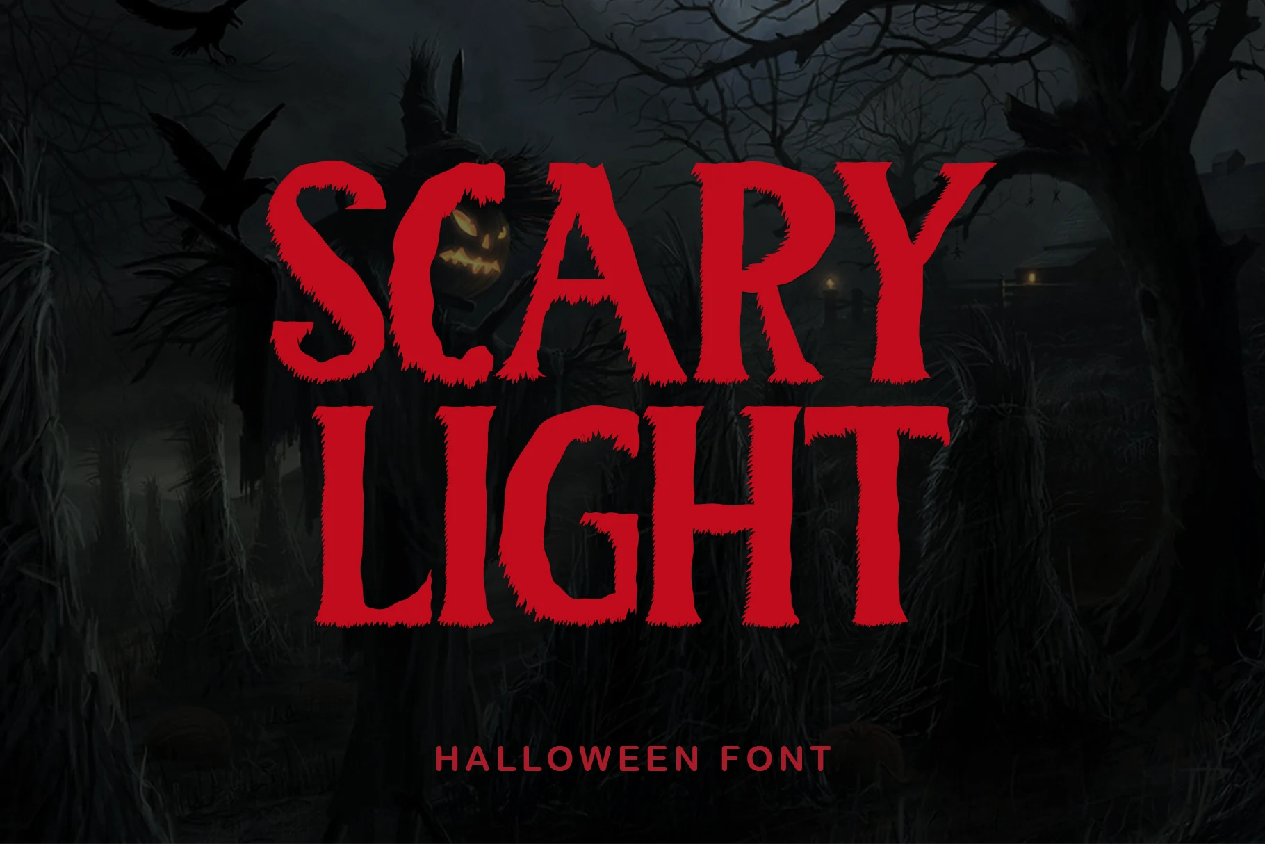 Scary Light Font features heavy capital letters with blocky forms and ragged, furry-style stroke edges.