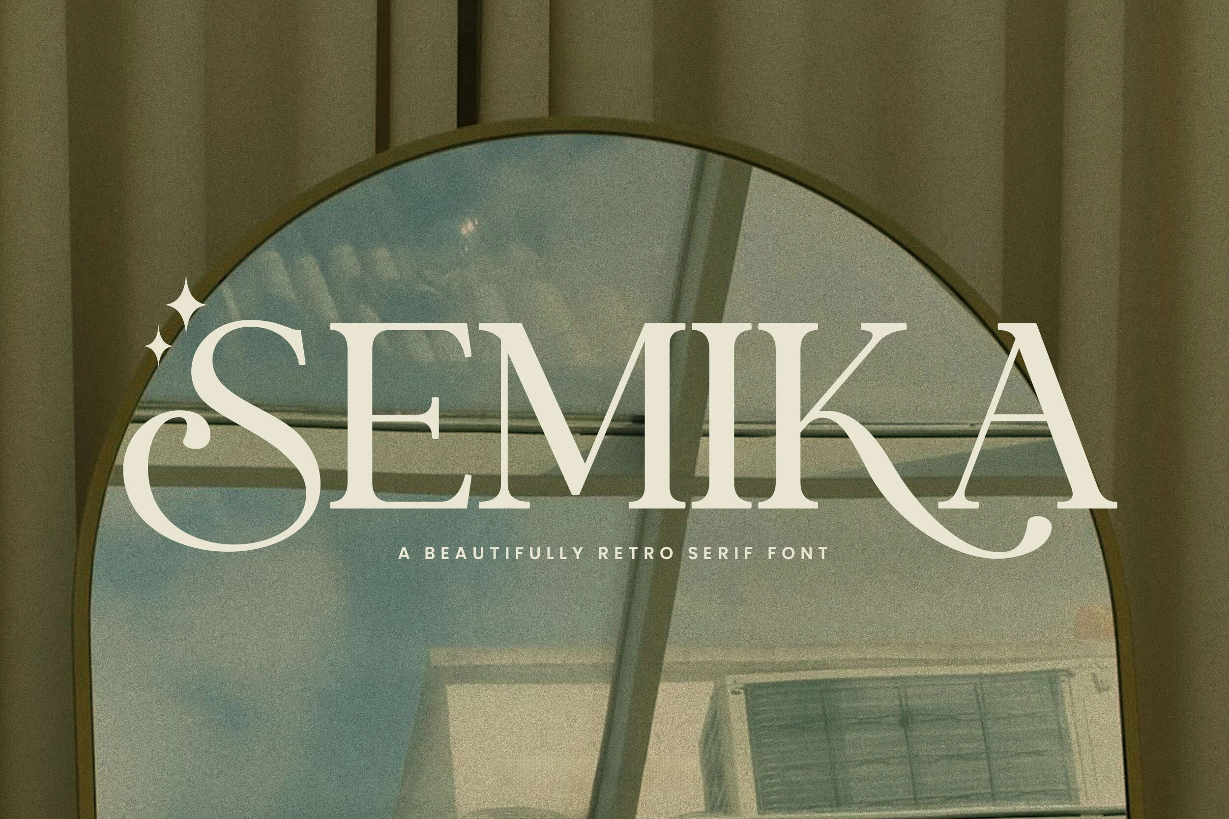 Semika Font showing the word SEMIKA in a high-contrast serif with decorative flourishes and sharp serifs.