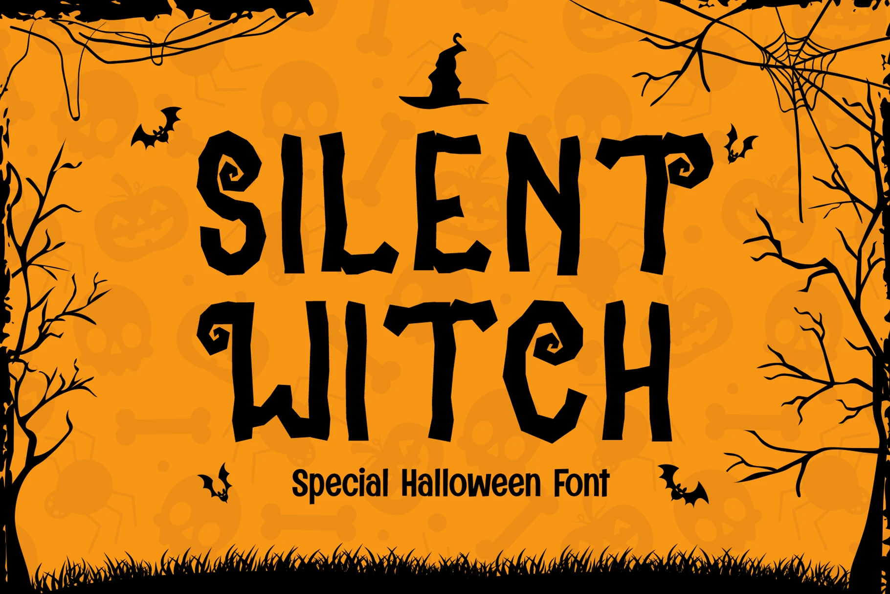 Silent Witch Font featuring jagged, pointed letterforms with uneven baselines and high-contrast strokes.