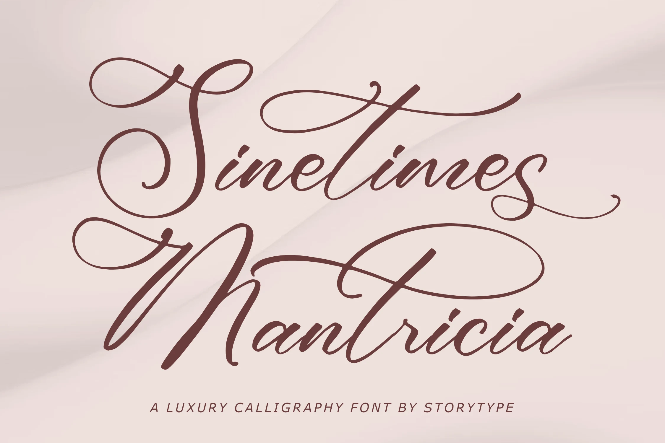 Sinetimes Mantricia Font with connected right-leaning cursive letterforms, high-contrast strokes, and extended decorative swashes.