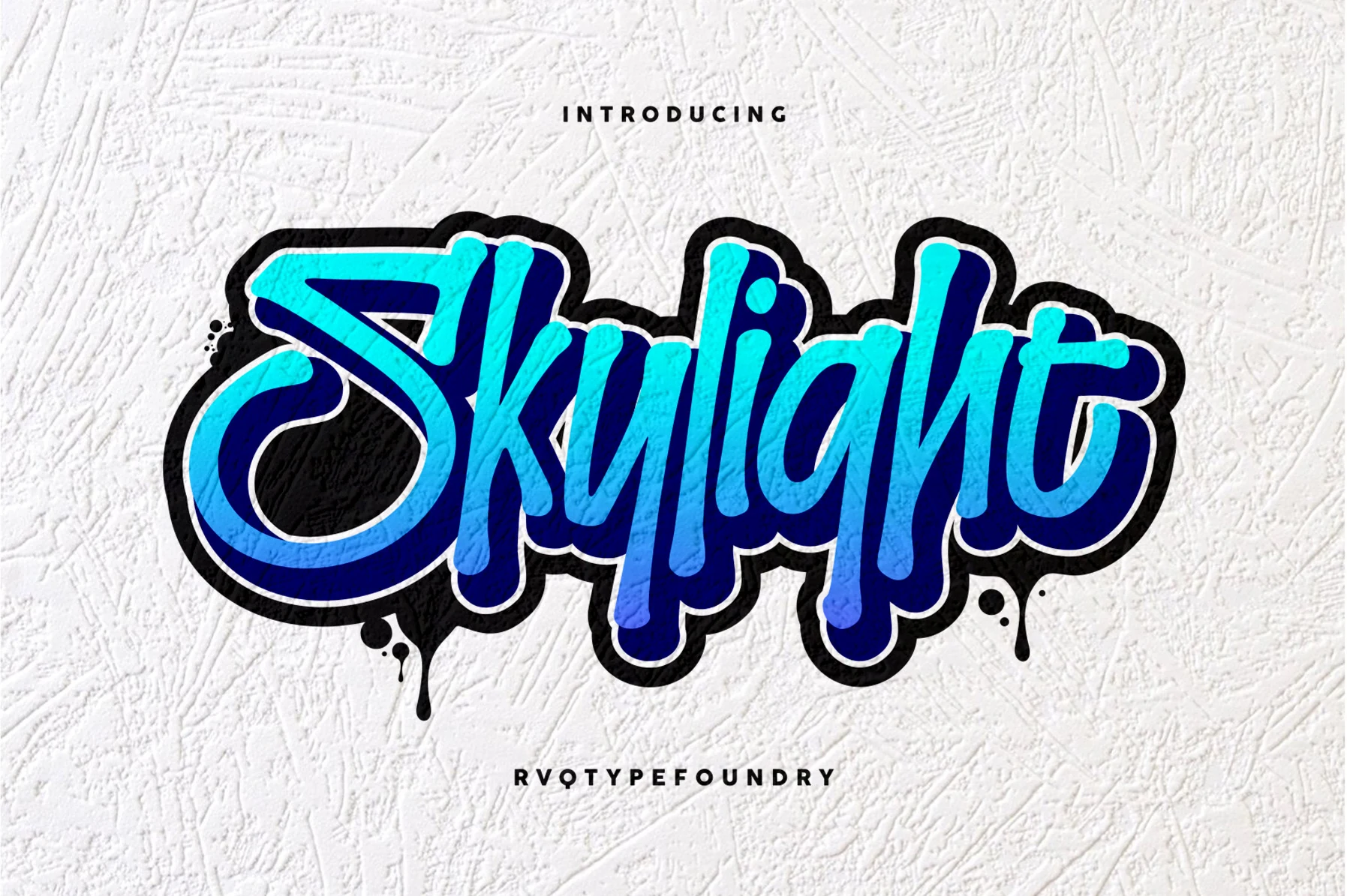 Skylight Font showing bold connected graffiti script lettering with jagged edges and drip-like extensions.