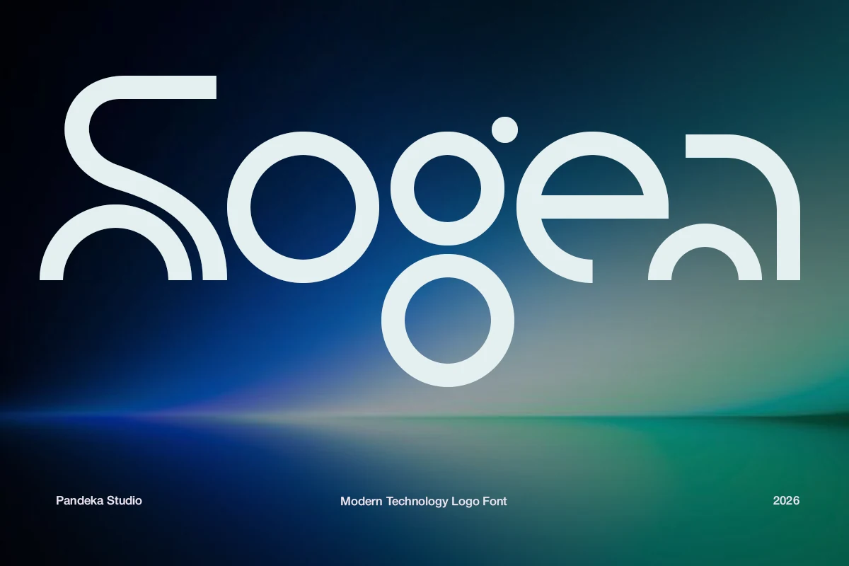 Sogea Font features abstract geometric letterforms, open terminals, and a uniform monoline weight.