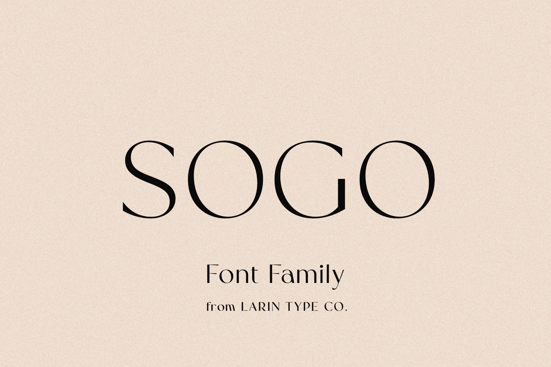 Sogo Font showing wide upright letterforms with sharp serifs, open counters, and high contrast between thick and thin strokes.
