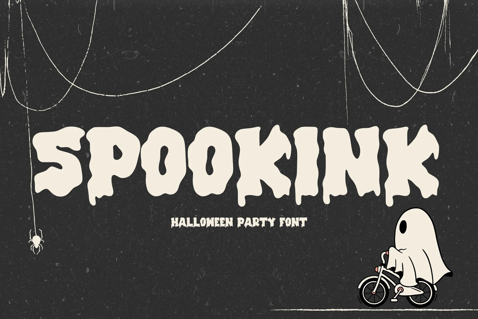 Spookink Font preview showing a heavy upright display typeface with thick rounded forms and irregular dripping edges.