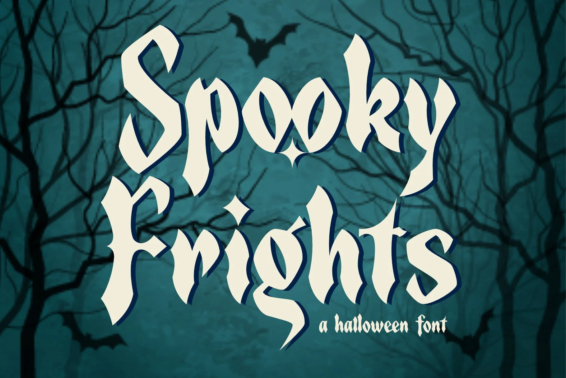 Spooky Frights Font with sharp, jagged terminals, angular gothic-inspired forms, and high stroke contrast.