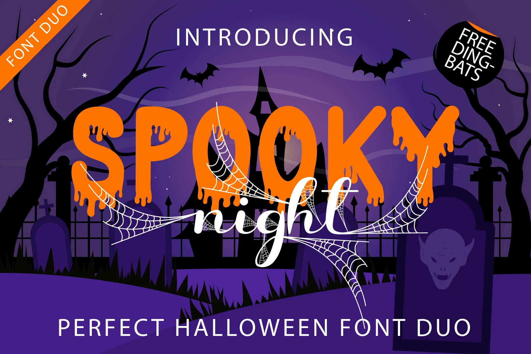 Spooky Night Font featuring heavy dripping display lettering paired with fluid connected script.