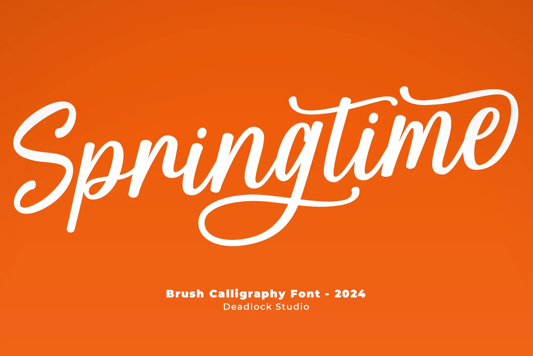 Springtime Font is a bold connected brush script with strong stroke contrast, a rightward slant, and decorative swashes.