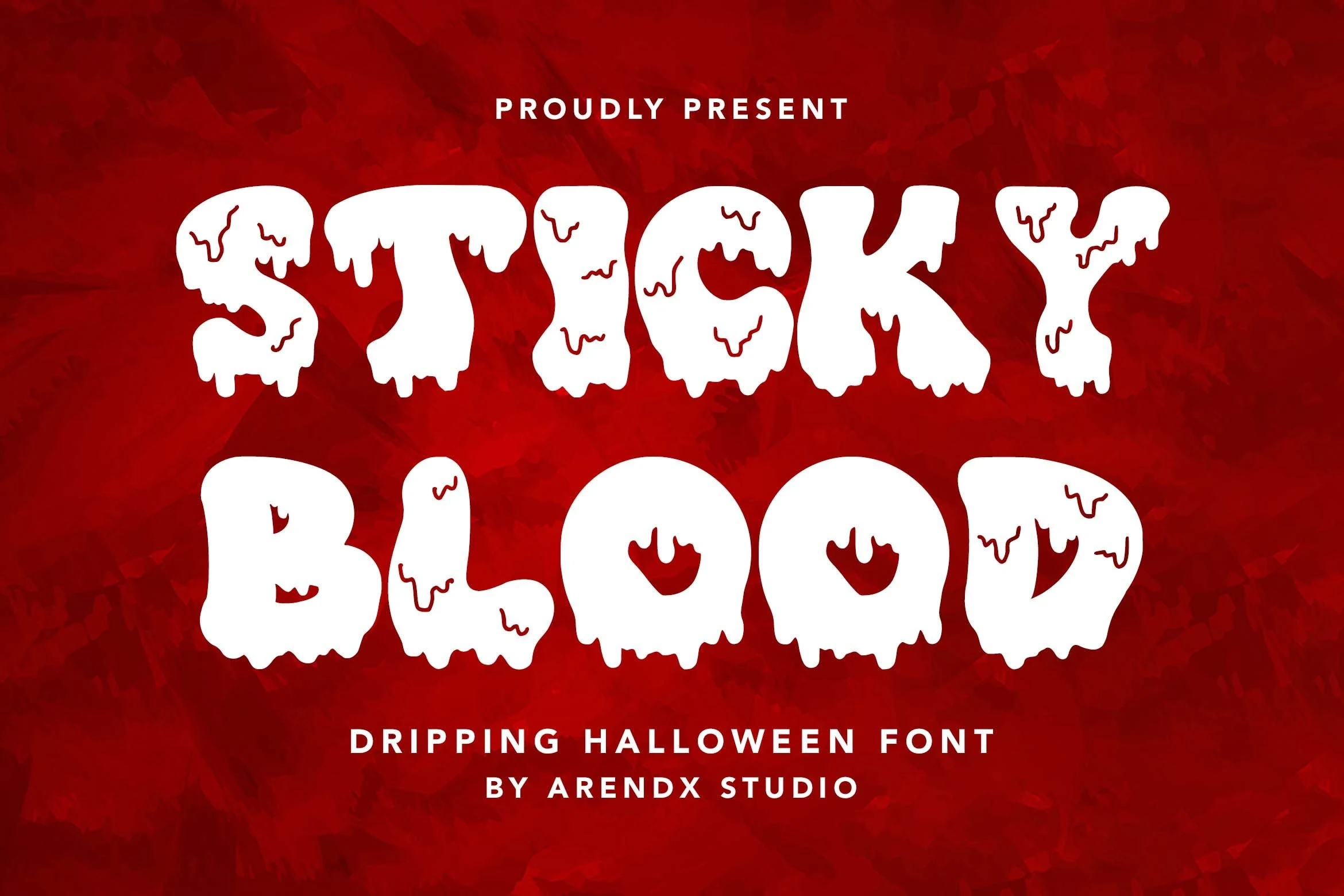 Sticky Blood Font with heavy rounded uppercase letters, bubbly forms, and dripping lower edges.
