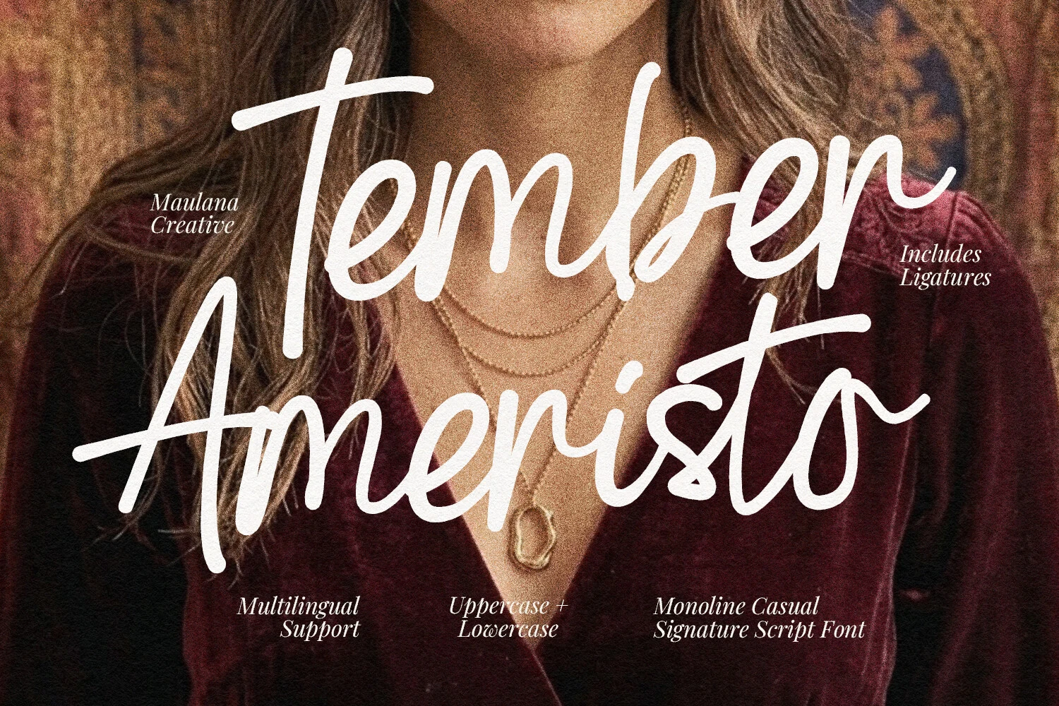 Tember Ameristo Font featuring monoline stroke weight and connected cursive letterforms