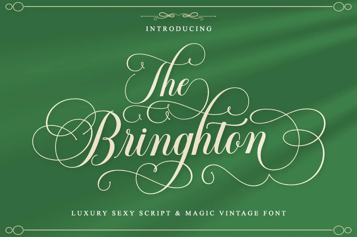 The Bringhton Font displayed in a high-contrast connected script with expansive swashes and ornate terminal flourishes.