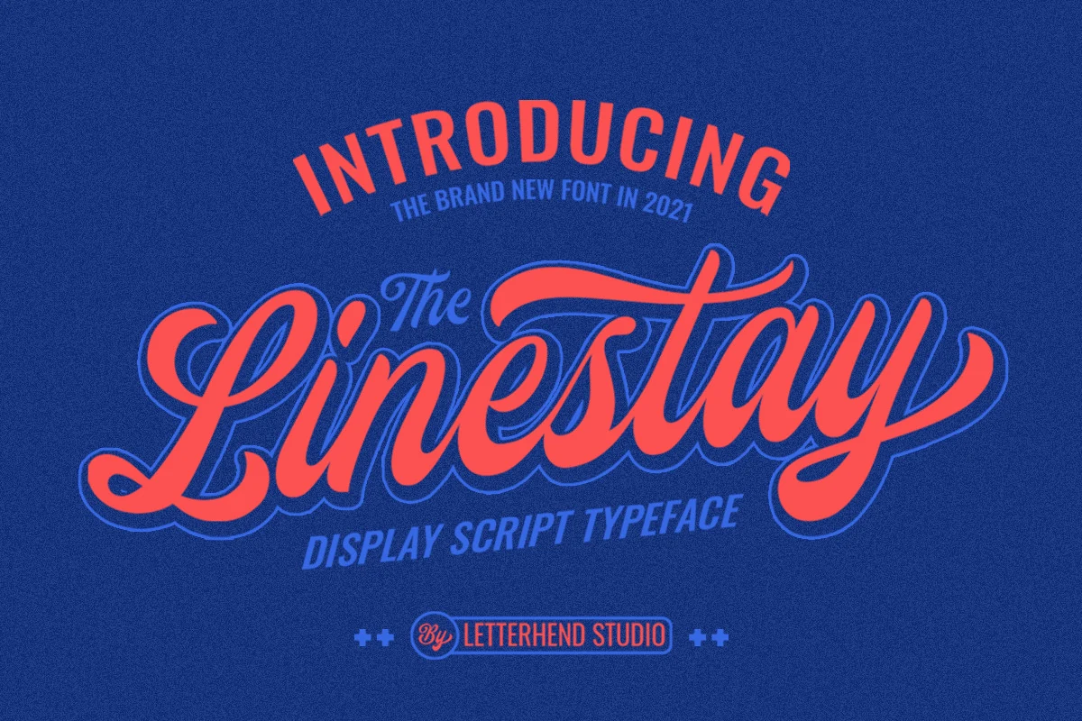 The Linestay Font featuring bold connected cursive lettering, a pronounced rightward slant, and decorative swashes.