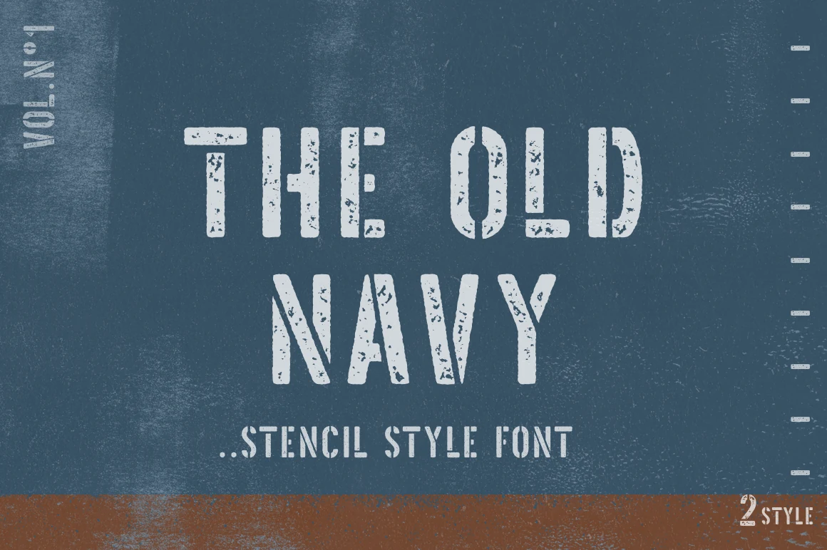 The Old Navy Font featuring slab serif structure and stencil gaps in character strokes