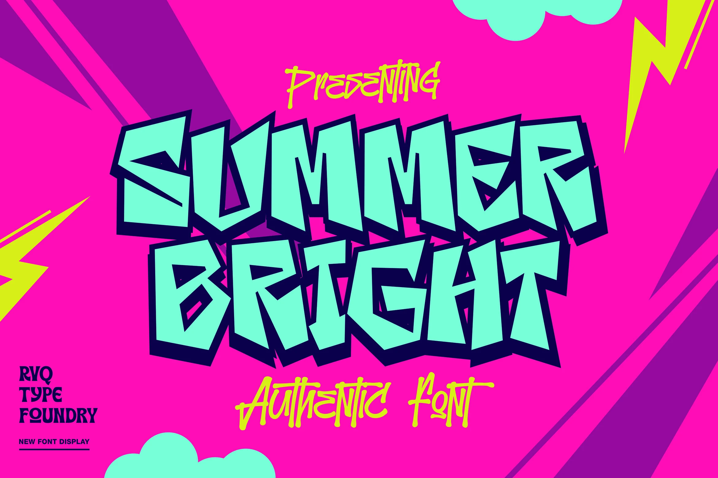 The Summer Bright Font features heavy block letters with sharp, jagged edges and angular proportions.