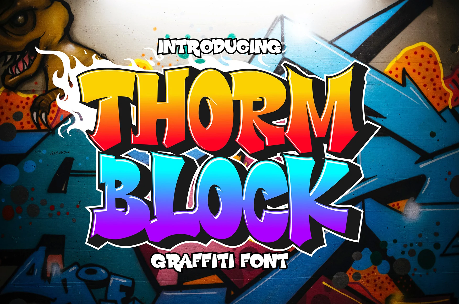 Thorm Block Font with heavy blocky letterforms, sharp angular terminals, and disconnected construction.