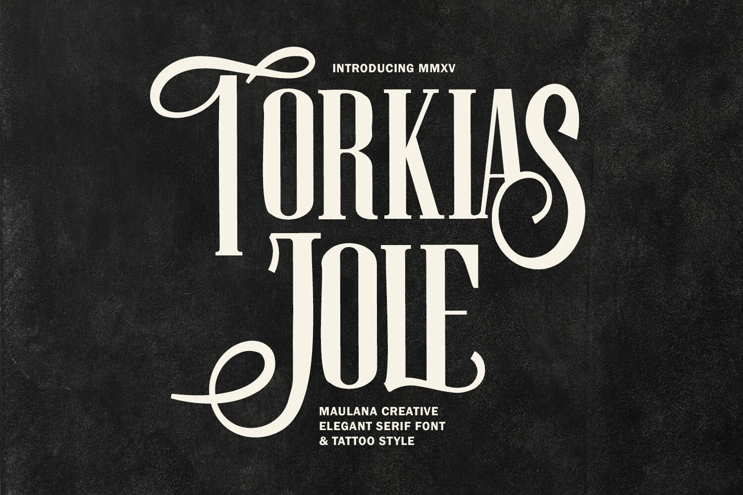 Torkias Jole Font featuring High contrast between thick vertical stems and thin serifs and Condensed, narrow proportions